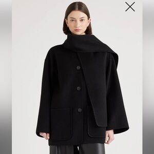 Quince black Double-Faced Merino Wool Scarf Coat NWOT
